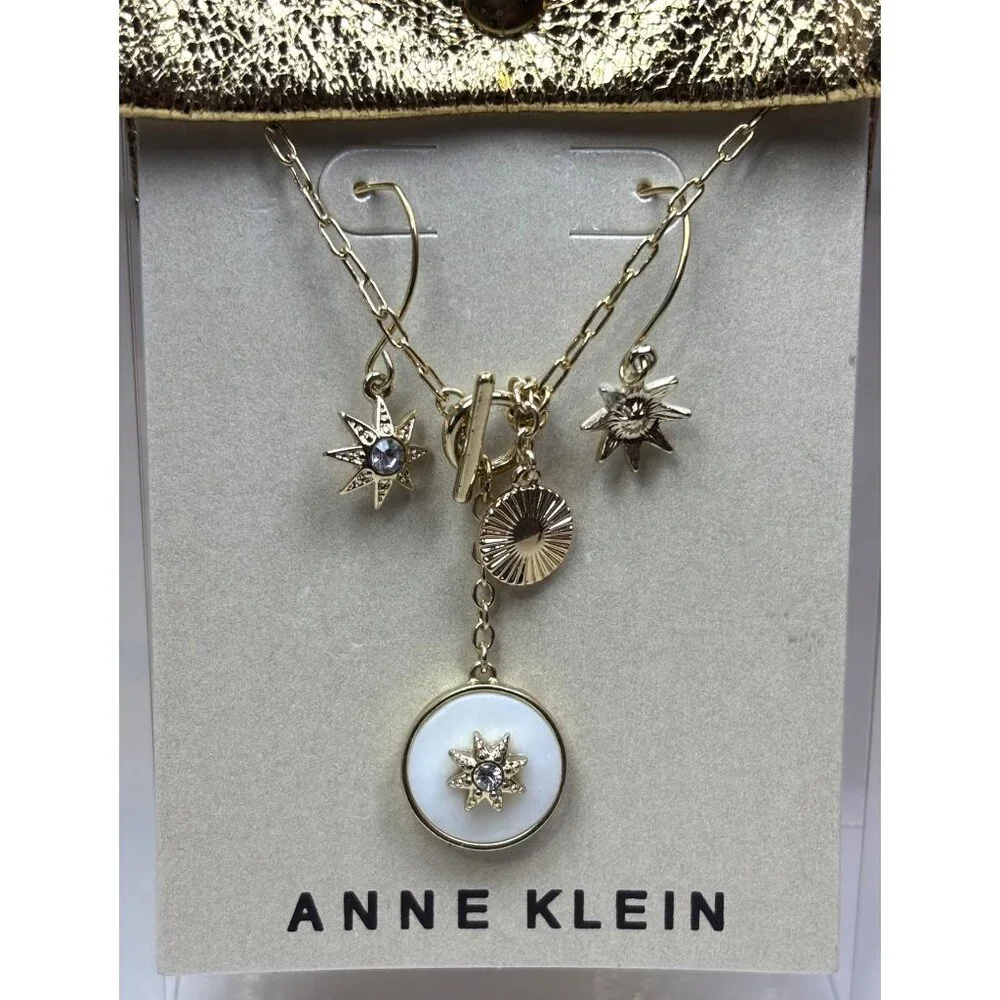 Anne Klein Gold-Tone Star Charm Necklace & Earrings Set With White & Crystal Acc